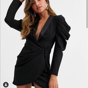 ASOS Mini Drape Front Black Tuxedo Dress